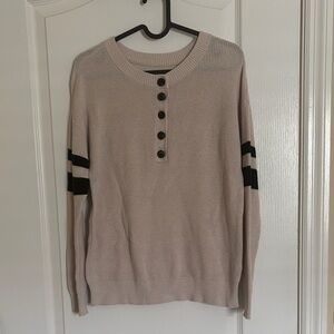 American Eagle Beige and Black Crew Neck Button Down Sweater